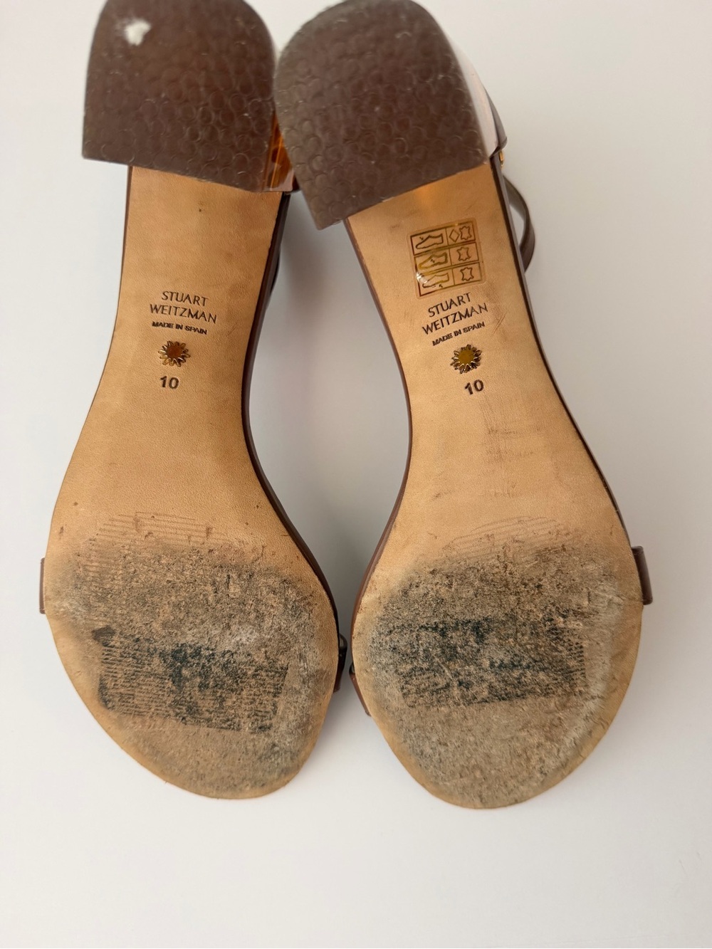 Stuart Weitzman Brown Leather Sandals with Amber Block Heel size 10 - Picture 7 of 7